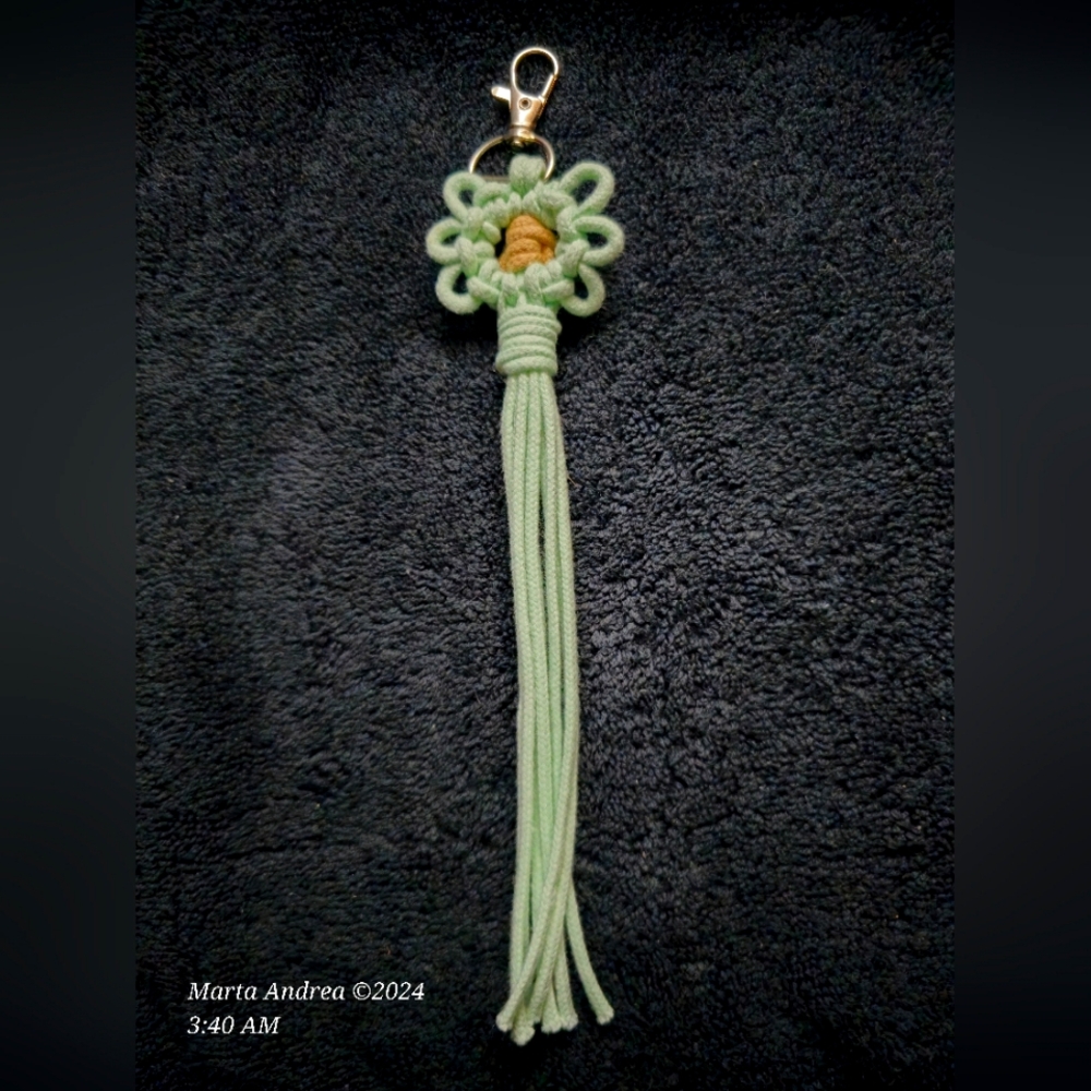NWOT Handmade Macramé Two-Tone Flower Keychain - Mint Green